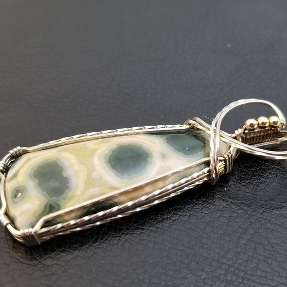 Wire Wrapped Kabamby Ocean Jasper Pendant * Silver wire wrap pendant * wwn15tb - Picture 4 of 13